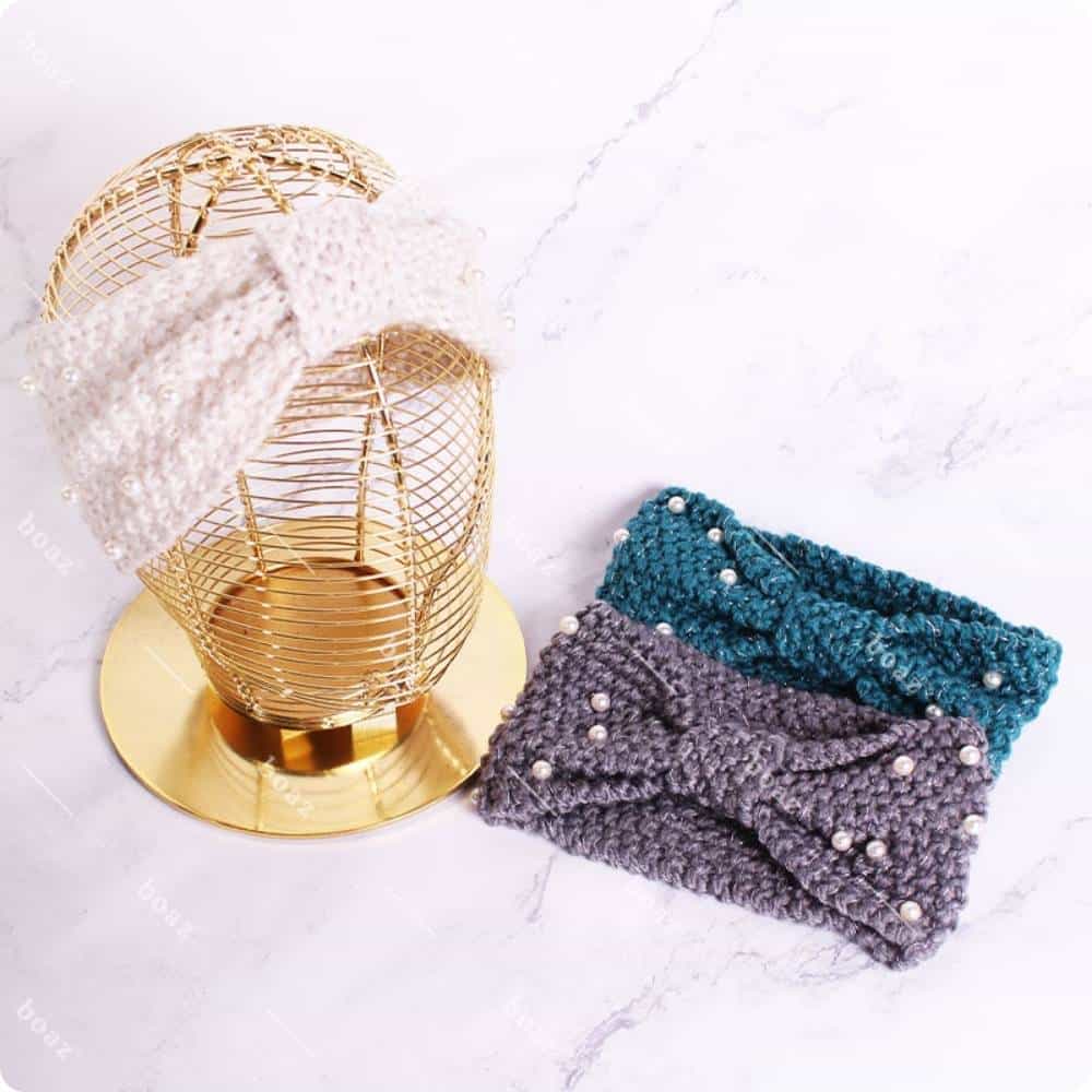 Cintillo lana turbante perlas