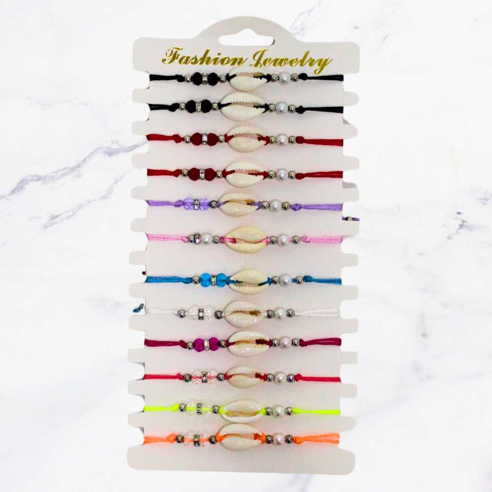 PULSERA HILO ROJO CONCHITAS X12