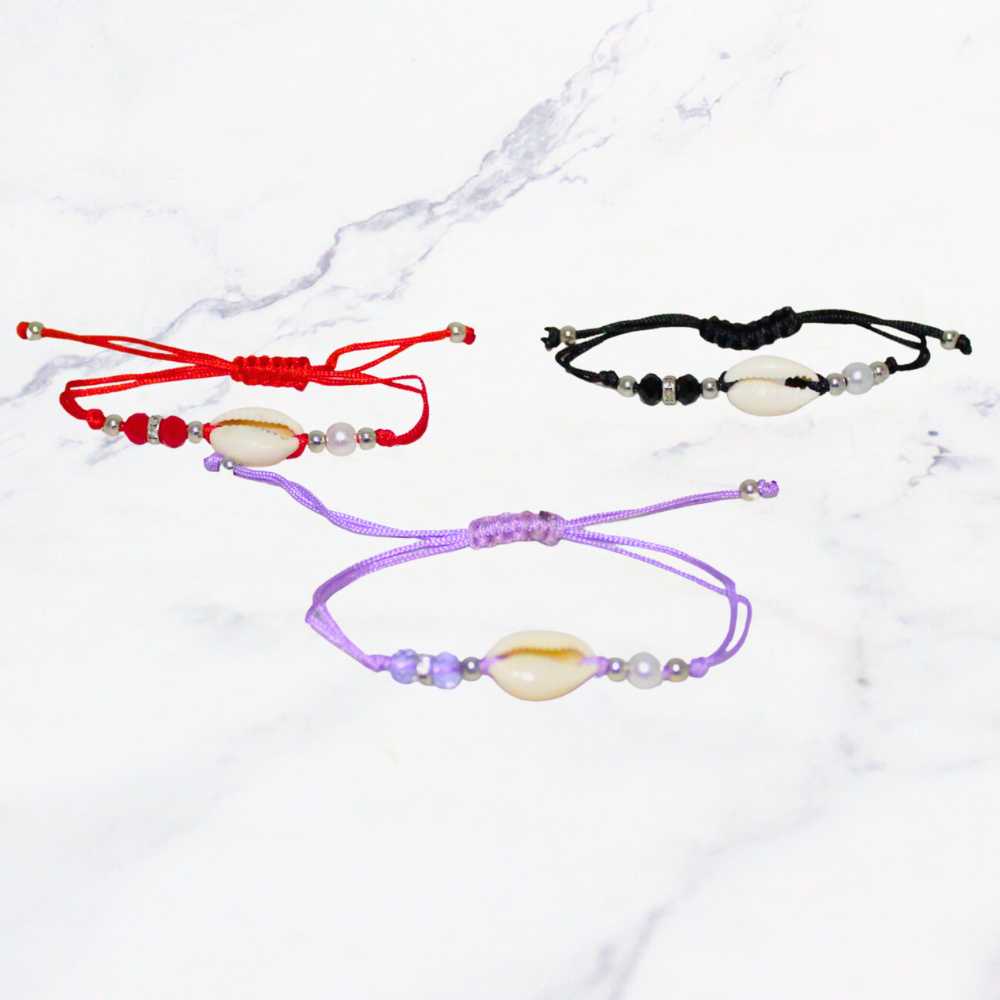 PULSERA HILO ROJO CONCHITAS X12