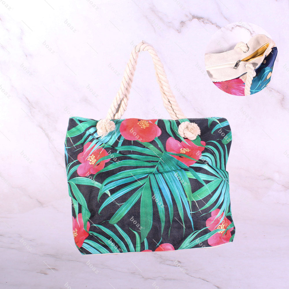 BOLSO PLAYA HOJAS NEGRO X1