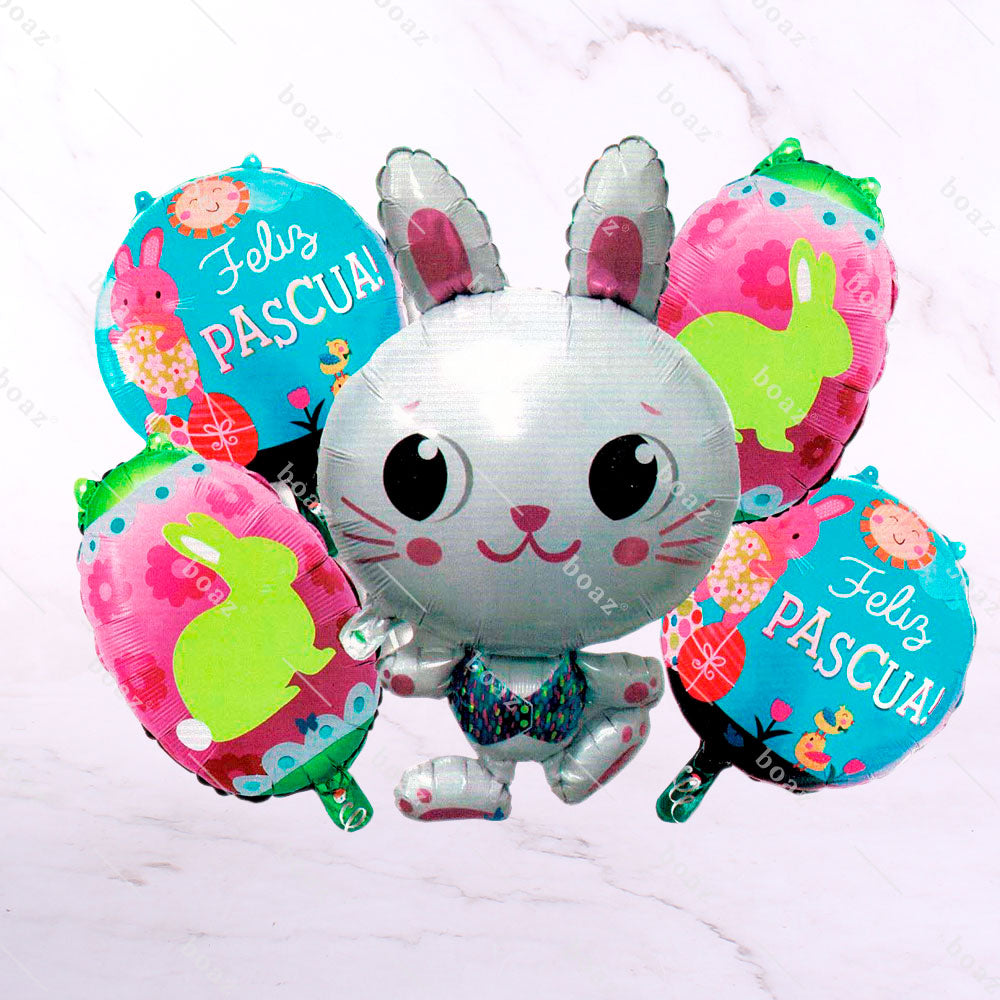 GLOBO FELIZ PASCUA CONEJO GRIS (unidad)