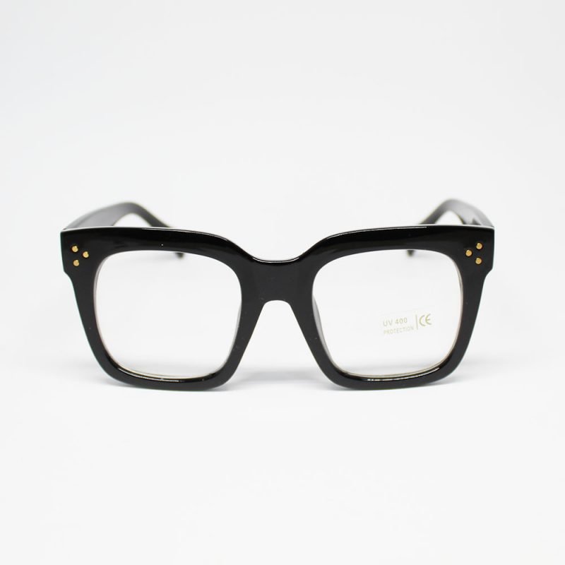ANTEOJO NEGRO CUADRADO PUNTAS TRANSPARENTE X1