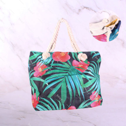 BOLSO PLAYA HOJAS NEGRO X1